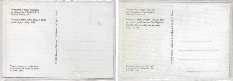 Serie 8 cartoline PINOCCHIO di Beppe PORCHEDDU, 1991 - Tiratura …