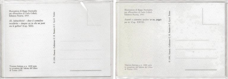 Serie 8 cartoline PINOCCHIO di Beppe PORCHEDDU, 1991 - Tiratura …