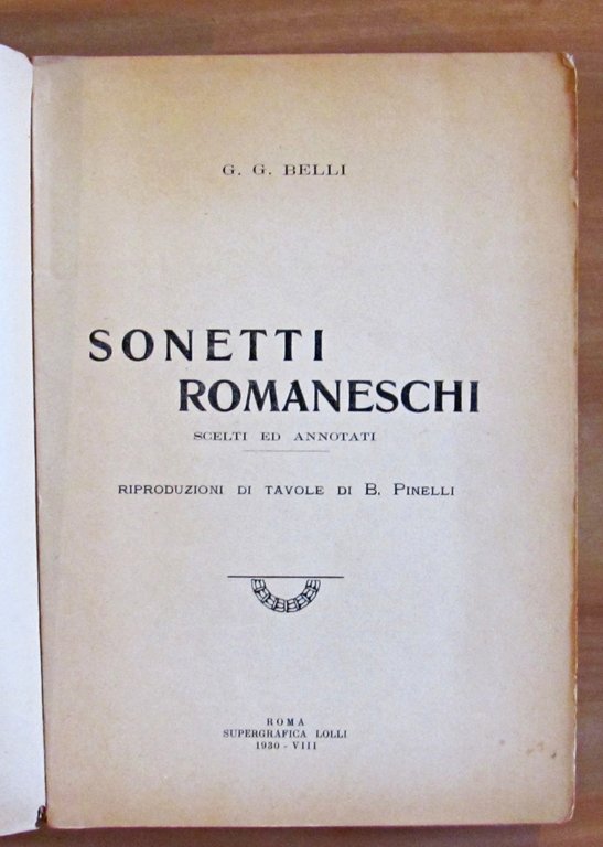 SONETTI ROMANESCHI SCELTI ED ANNOTATI - Volume Primo