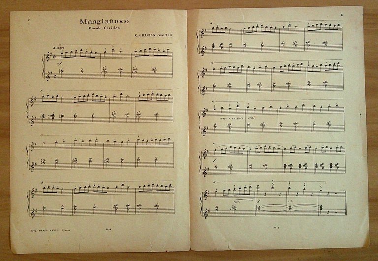 Spartito MANGIAFUOCO, anni '20 Musiche C.G. Walter