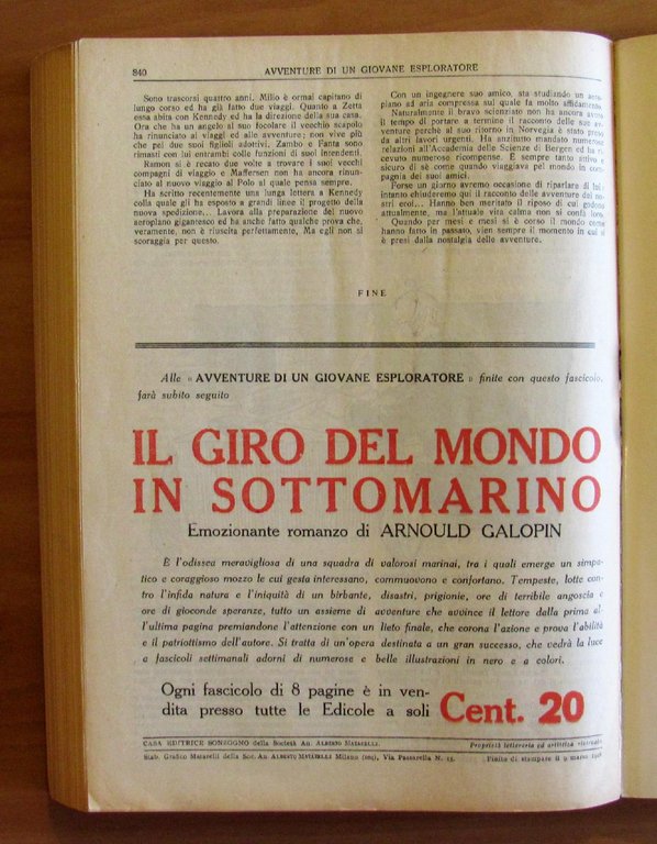 STRAORDINARIE AVVENTURE di un GIOVANE ESPLORATORE - Sonzogno, 1927