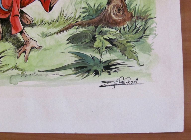 Tavola Originale PINOCCHIO, anni '80 - Firmata ZAMPERONI 30x40