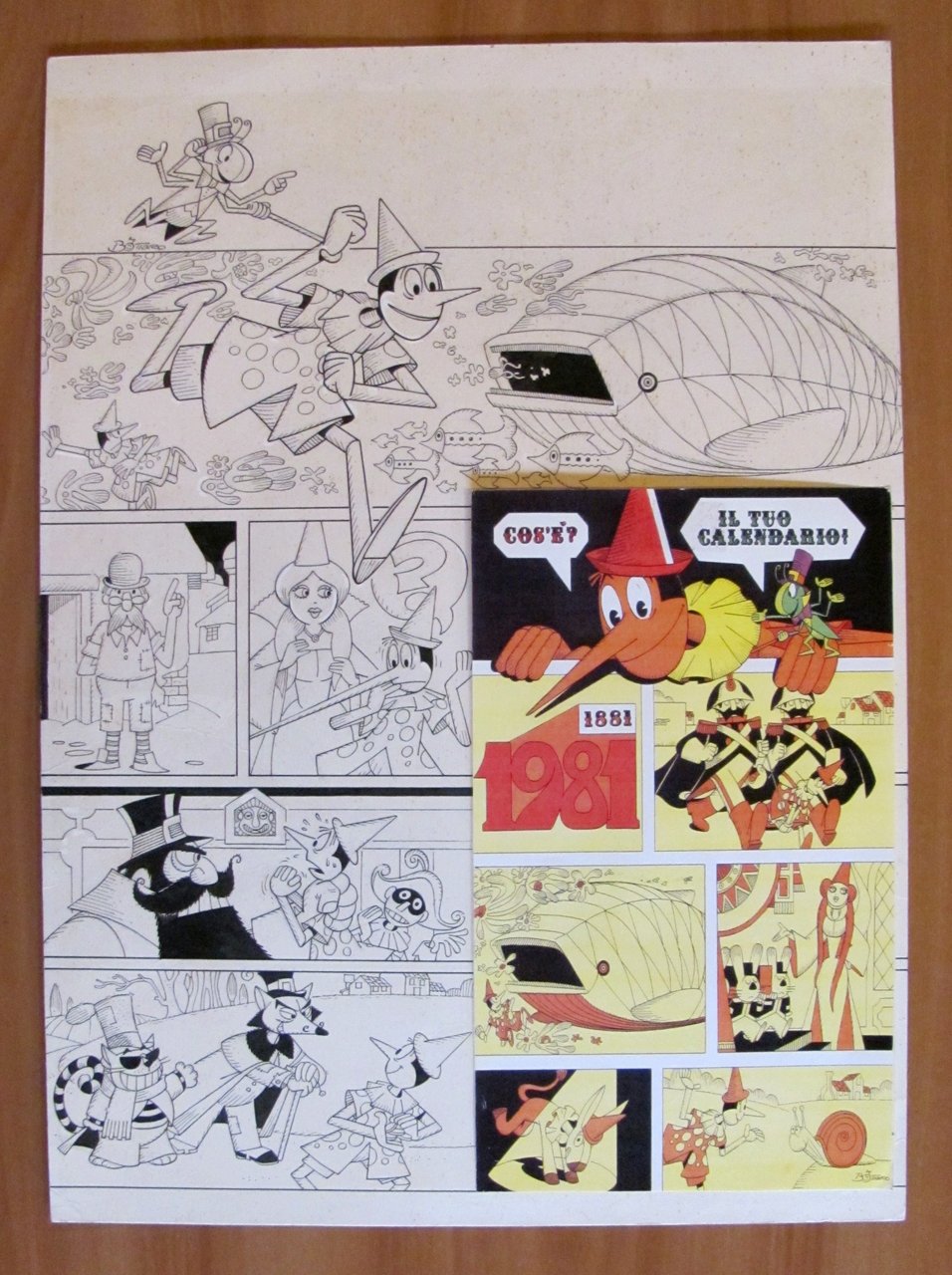 Tavola Originale PINOCCHIO per il Centenario, 1981 - Firmata BOTTARO …