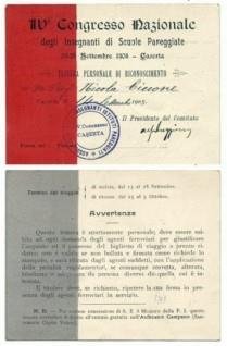Tessera Iv^ Congresso Nazionale Insegnanti Di Scuole Pareggiate