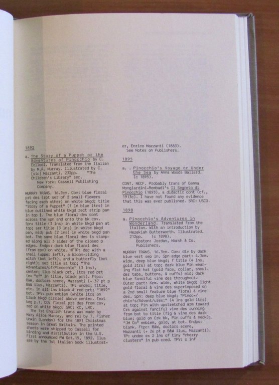 THE PINOCCHIO CATALOGUE 1892-1987