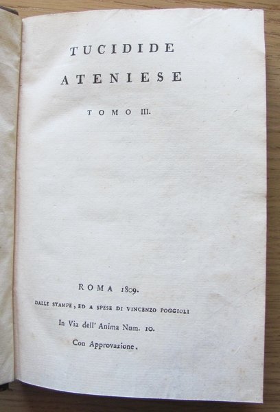 TUCIDIDE ATENIESE. COLLANA DEGLI STORICI CLASSICI GRECI VOLGARIZZATI. ROMA ED. …