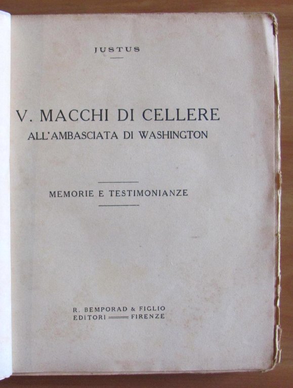 V. MACCHI DI CELLERE ALL'AMBASCIATA DI WASHINGTON - Memorie e …