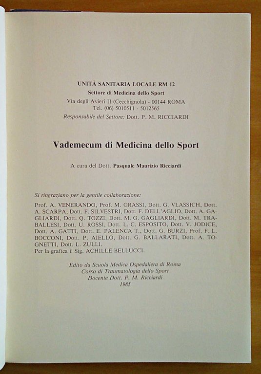 VADEMECUM DI MEDICINA DELLO SPORT, 1985