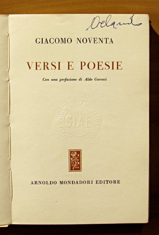 VERSI E POESIE. Collana I POETI DELLO SPECCHIO