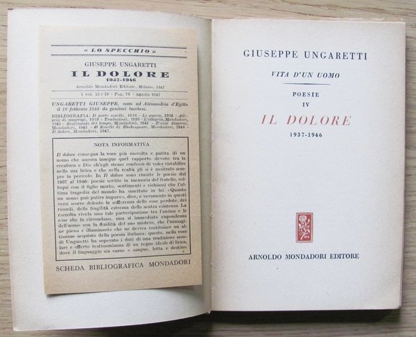 VITA D'UN UOMO - VOL. V IL DOLORE 1937-1946. Collana …