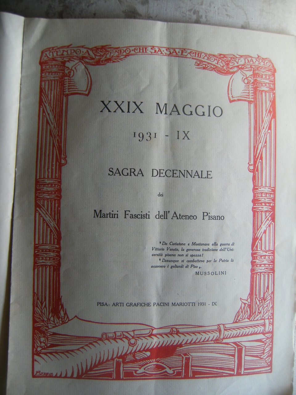 SAGRA DECENNALE DEI MARTIRI FASCISTI DELL'ATENEO PISANO