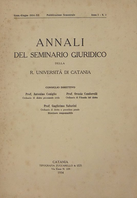 Annali del Seminario Giuridico della R. Università di Catania, Anno … | Immagine Gallery 2