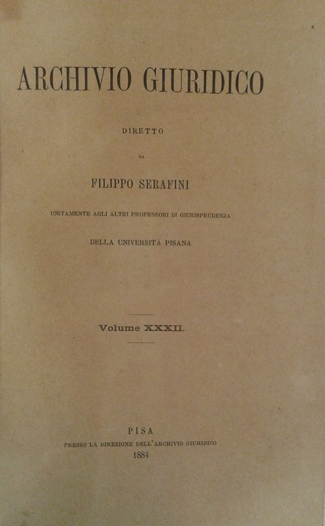 Archivio Giuridico. Diretto da Filippo Serafini. Volume XXXII | Immagine Gallery 2