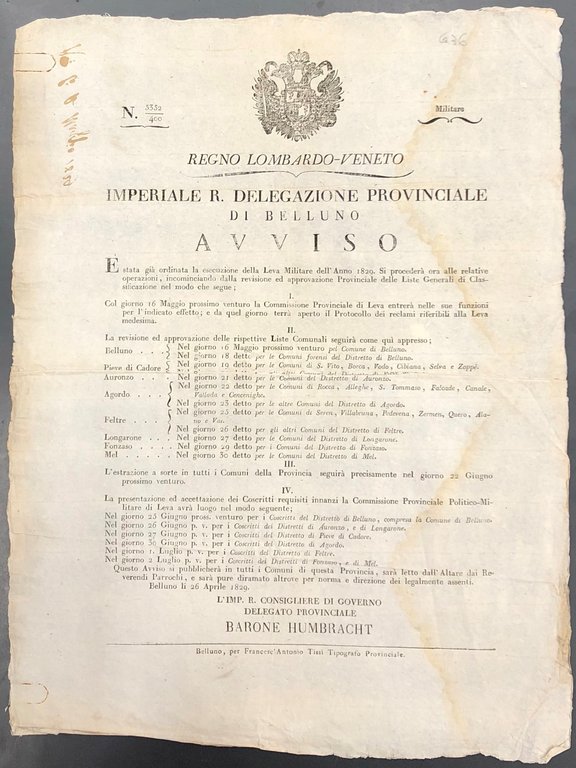 Avviso. Imperiale R. Delegazione Provinciale di Belluno. Dopo aver preparato … | Immagine Gallery 2