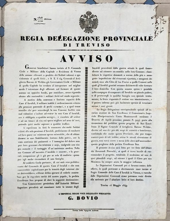 Avviso. Regia Delegazione Provinciale di Treviso. Alcuni benefattori hanno donato … | Immagine Gallery 2