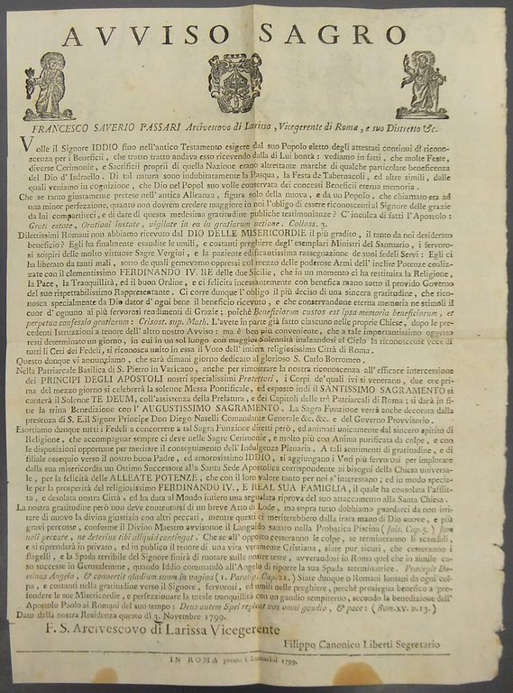 Avviso Sagro. Annuncio da parte dell'arcivescovo di Larissa di una … | Immagine Gallery 2