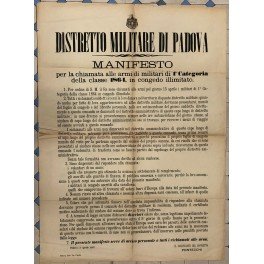 Comando del Distretto Militare di Padova. Manifesto per la chiamata …