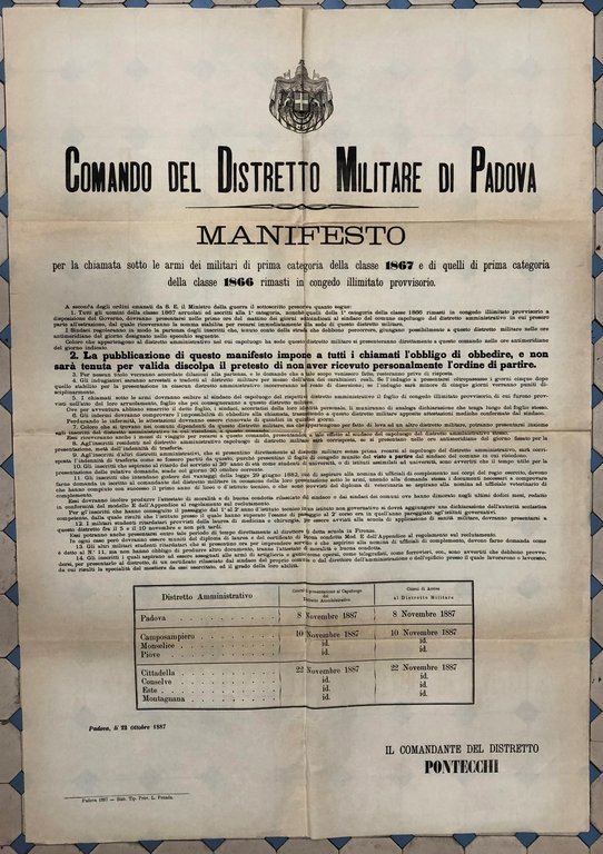 Comando del Distretto Militare di Padova. Manifesto per la chiamata … | Immagine Gallery 2