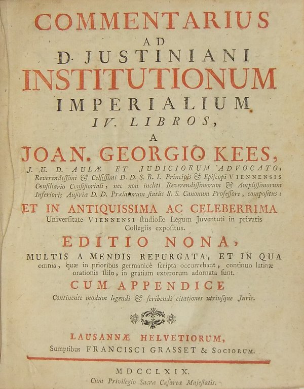 Commentarius ad D. Justiniani institutionum imperialum IV libros. et in … | Immagine Gallery 2
