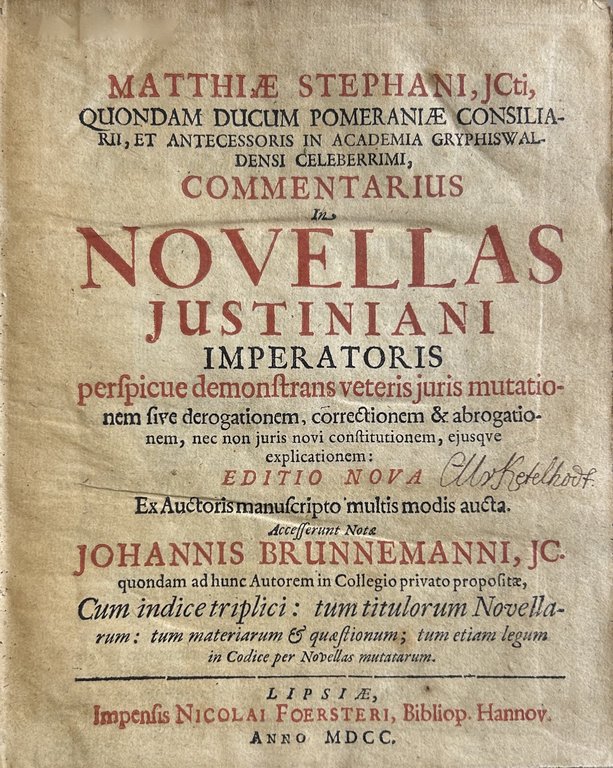 Commentarius in Novellas Justiniani Imperatoris perspique demonstrans veteris juris mutationem … | Immagine Gallery 2