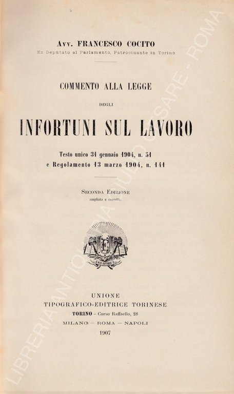 Commento alla legge degli infortuni sul lavoro. Testo unico 31 … | Immagine Gallery 2