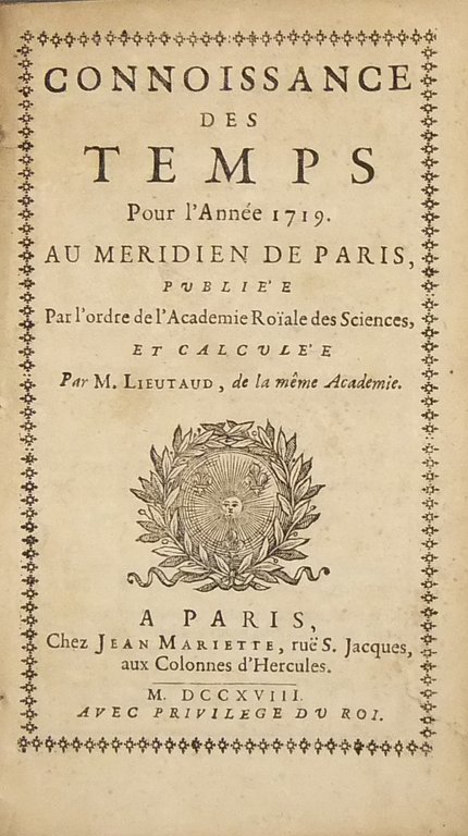 Connoissance des temps, pour l'Annee 1719 au meridien de Paris … | Immagine Gallery 2