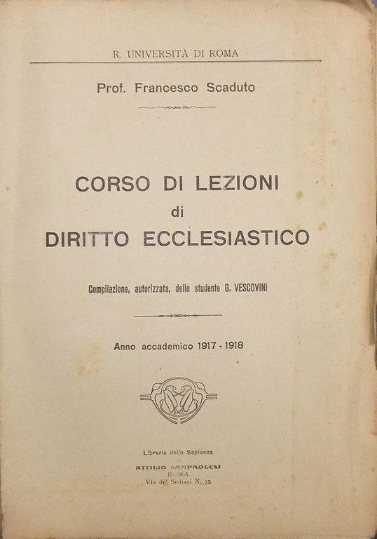 Corso di lezioni di diritto ecclesiastico. Compilazione, autorizzata, dello studente … | Immagine Gallery 2