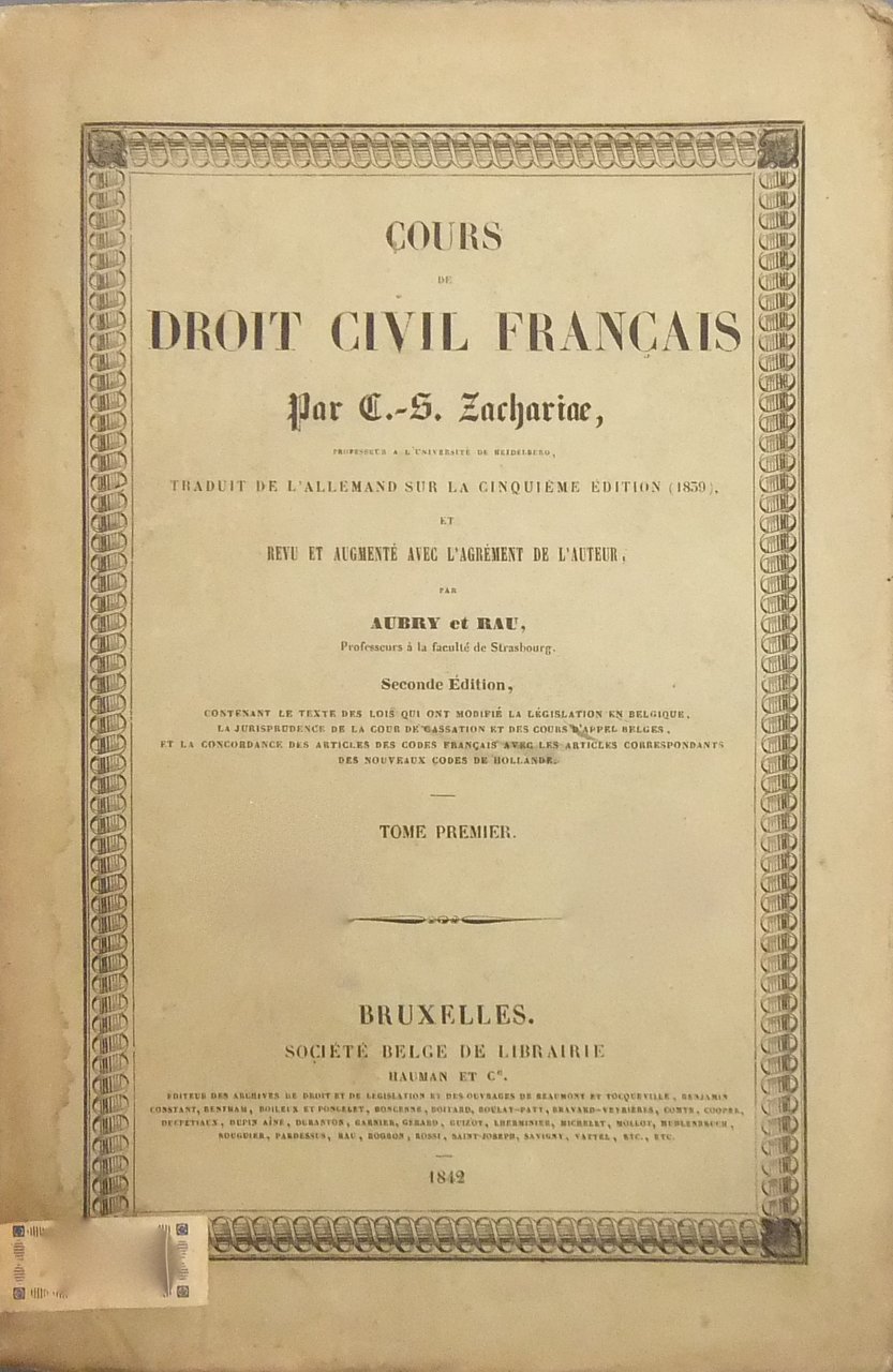 Cours de droit civil francais. Traduit de l'allemand sur la … | Immagine principale