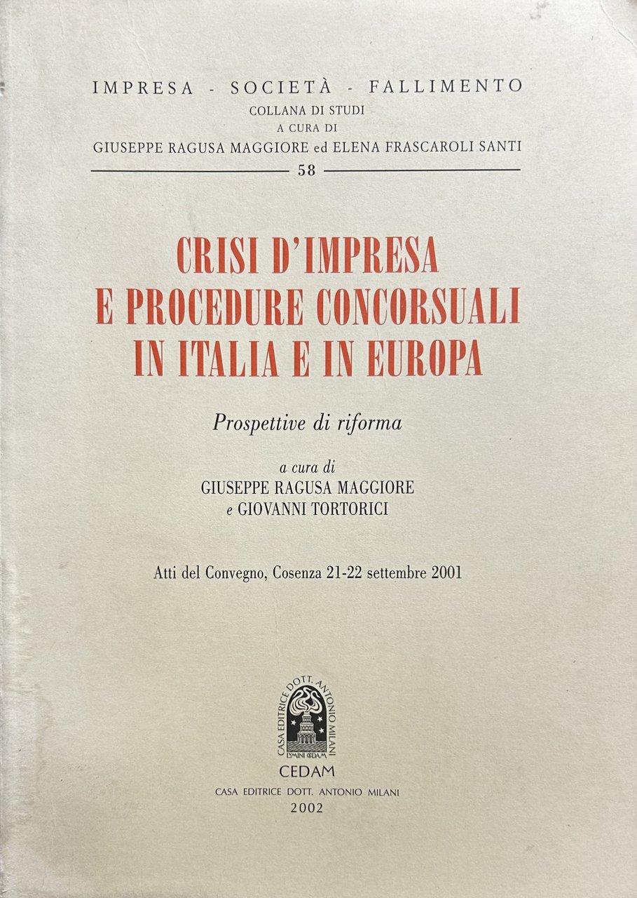 Crisi d'impresa e procedure concorsuali in Italia e in Europa. … | Immagine principale