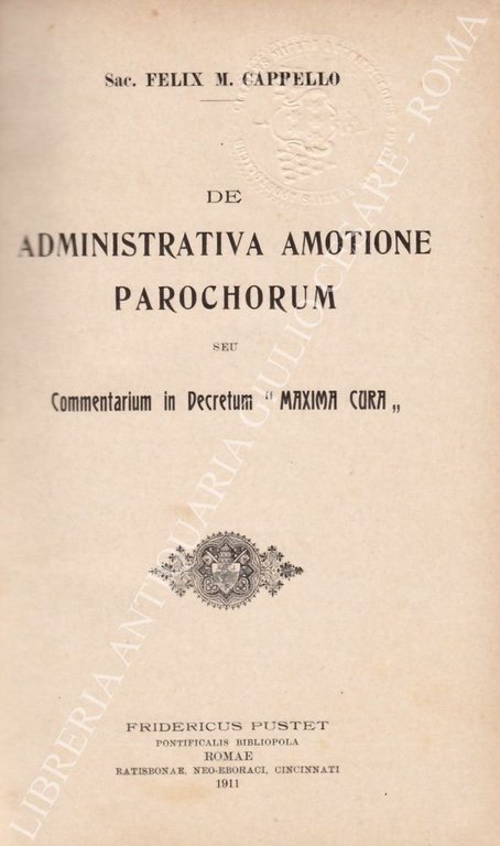 De administrativa amotione parochorum seu Commentarium in Decretum "Maxima cura". … | Immagine Gallery 2