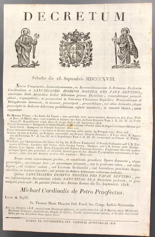 Decretum. Elenco dei libri messi all'indice dalla Chiesa romana presieduta … | Immagine Gallery 2