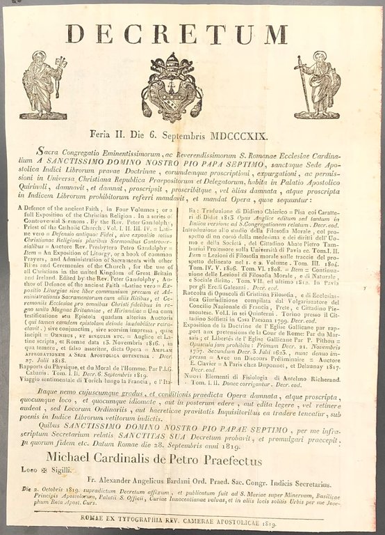 Decretum. Elenco dei libri messi all'indice dalla Chiesa romana presieduta … | Immagine Gallery 2