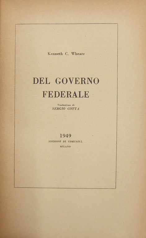 Del governo federale. Traduzione di Sergio Cotta | Immagine Gallery 2