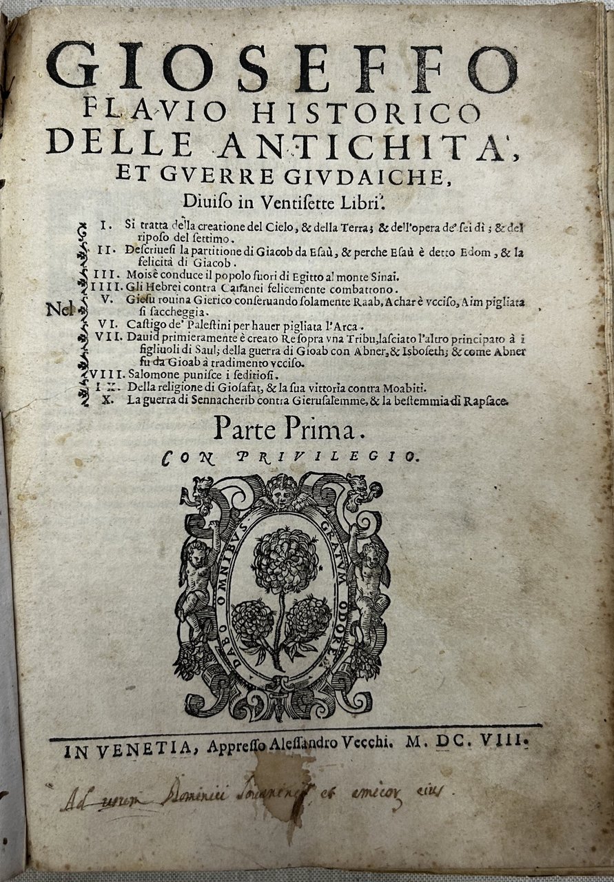 Delle antichità, et guerre giudaiche, diviso in ventisette libri. Parte … | Immagine principale