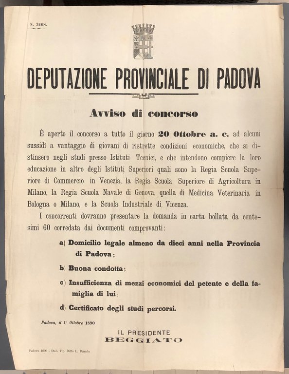 Deputazione Provinciale di Padova. Avviso di concorso per coloro che … | Immagine Gallery 2