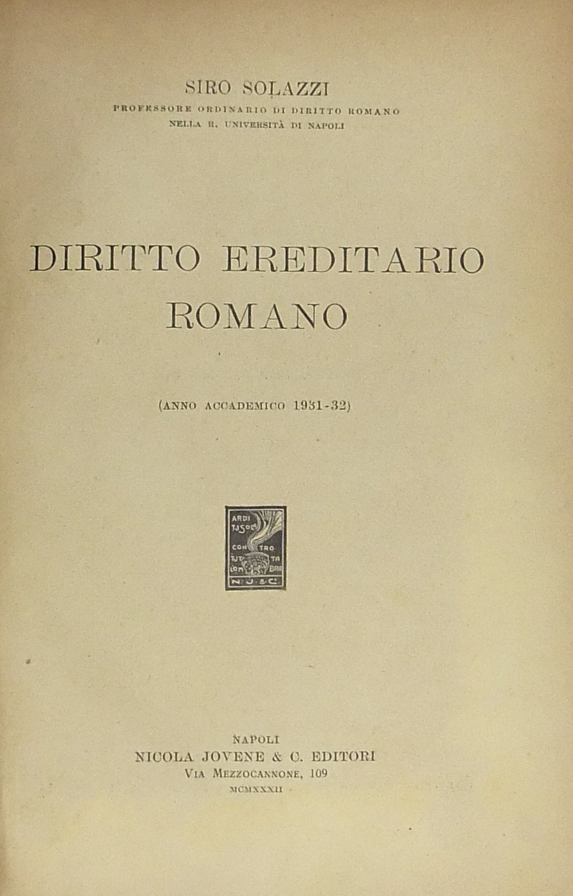 Diritto ereditario romano. Puntata I e Puntata II (Anno accademico … | Immagine principale