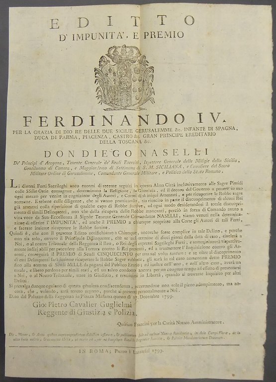 Editto d'impunità e premio. Ricompensa per la denuncia dei ladri … | Immagine Gallery 2