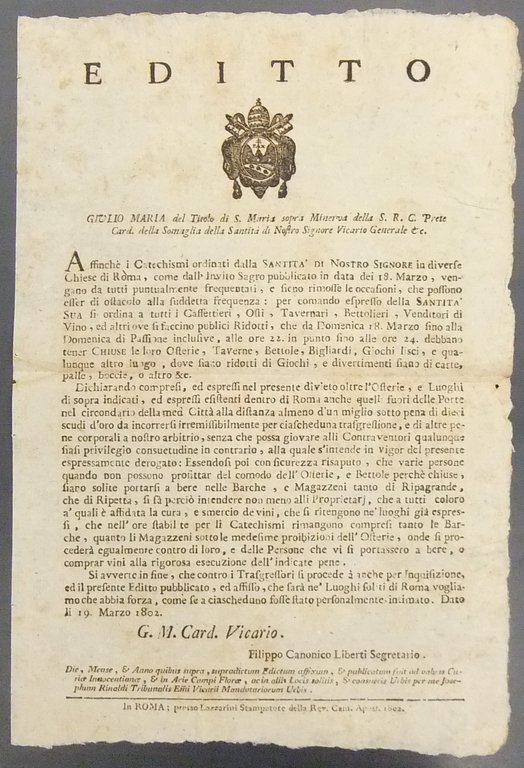 Editto. Divieto agli osti di tenere aperte le attività commerciali … | Immagine Gallery 2