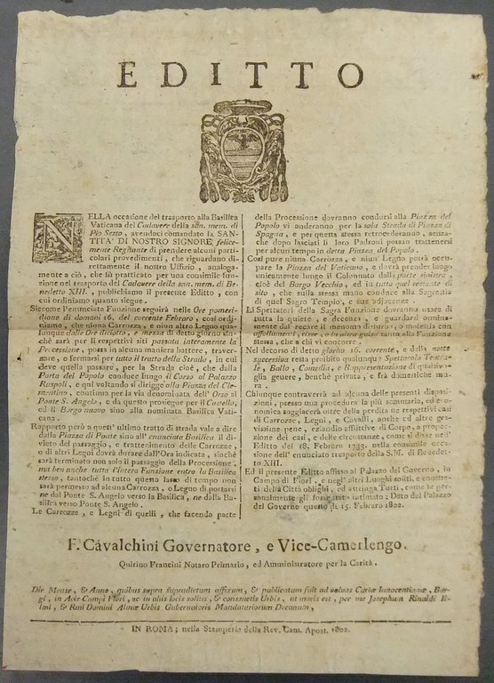 Editto. Divieto di transito alle carrozze durante il trasporto della … | Immagine Gallery 2