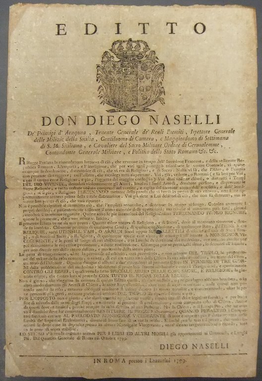 Editto Don Diego Naselli. Avviso Sagro. Restituzione di beni ecclesiastici … | Immagine Gallery 2