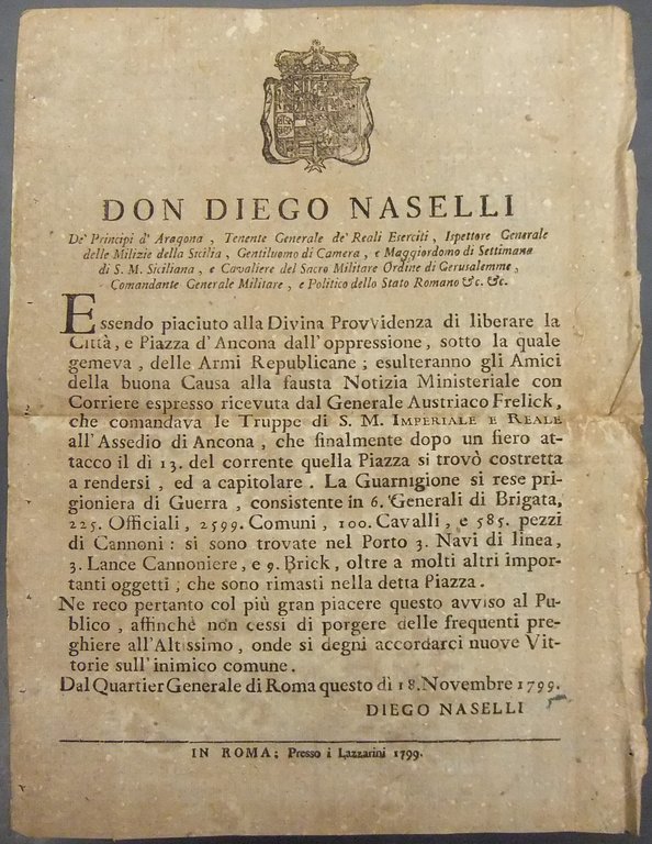 Editto Don Diego Naselli. Dispaccio sulla liberazione di Ancona dalle … | Immagine Gallery 2