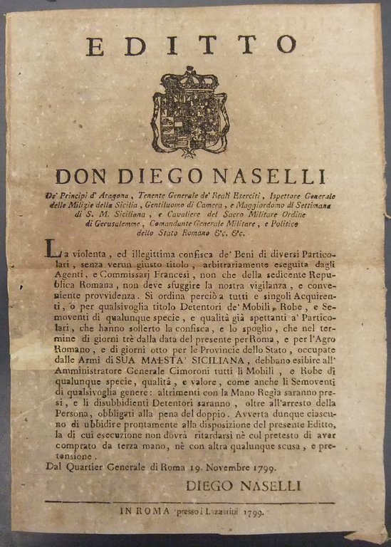 Editto Don Diego Naselli. Esibizione all'Amministrazione Generale di tutti i … | Immagine Gallery 2
