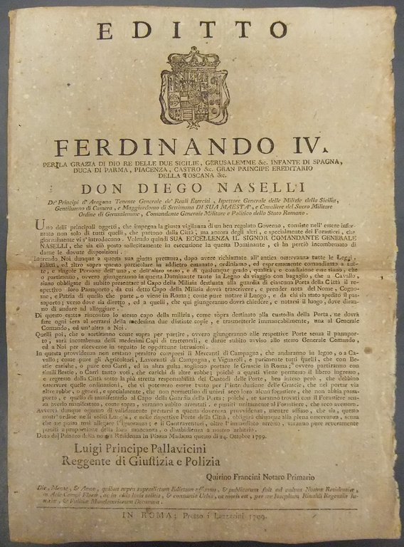 Editto Ferdinando IV. Disposizioni sul controllo dei forestieri che entrano … | Immagine Gallery 2