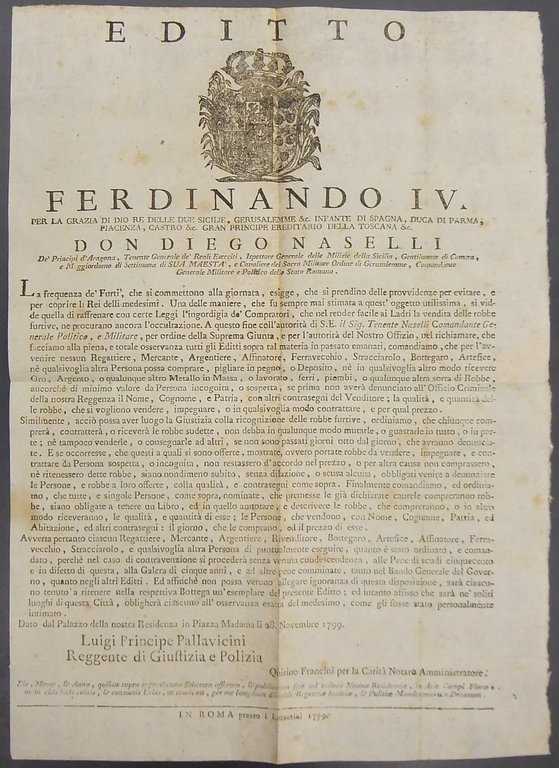 Editto Ferdinando IV. Divieto di acquisto oro contro il riciclaggio … | Immagine Gallery 2