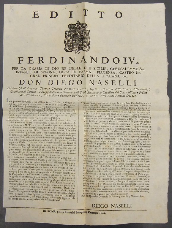 Editto Ferdinando IV. Imposizione dei dazi sul pane per livellarlo … | Immagine Gallery 2