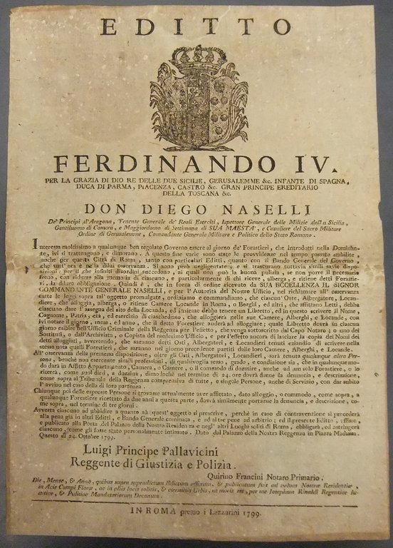 Editto Ferdinando IV. Obbligo per locandieri, osti e albergatori di … | Immagine Gallery 2