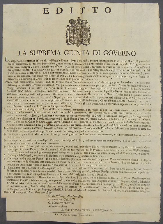 Editto. La suprema giunta di Governo. Disposizioni e regolamenti per … | Immagine Gallery 2