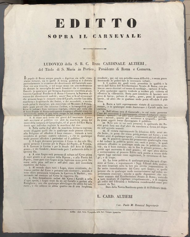 Editto. Sopra il carnevale. In occasione della festività vengono emesse … | Immagine Gallery 2