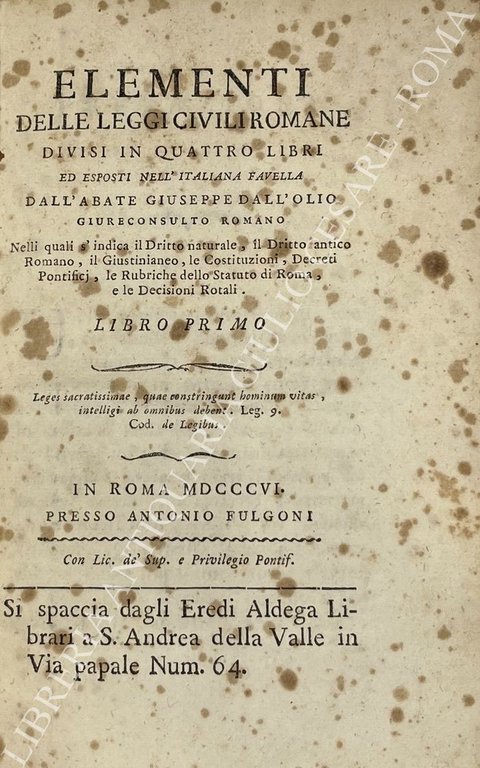 Elementi delle leggi civili romane. Divisi in quattro libri ed … | Immagine Gallery 2