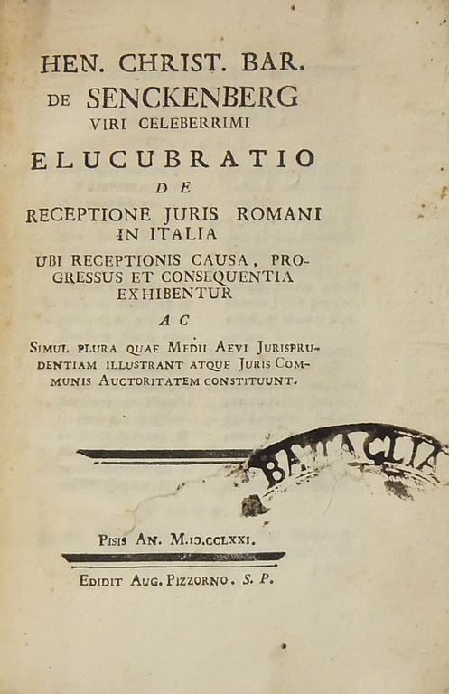 Elucubratio de receptione juris romani in Italia ubi receptionis causa, … | Immagine Gallery 2
